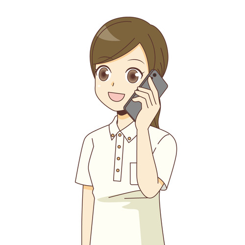 電話をかける女性介護職（介護士・ヘルパー/介護現場の人物）のイラスト