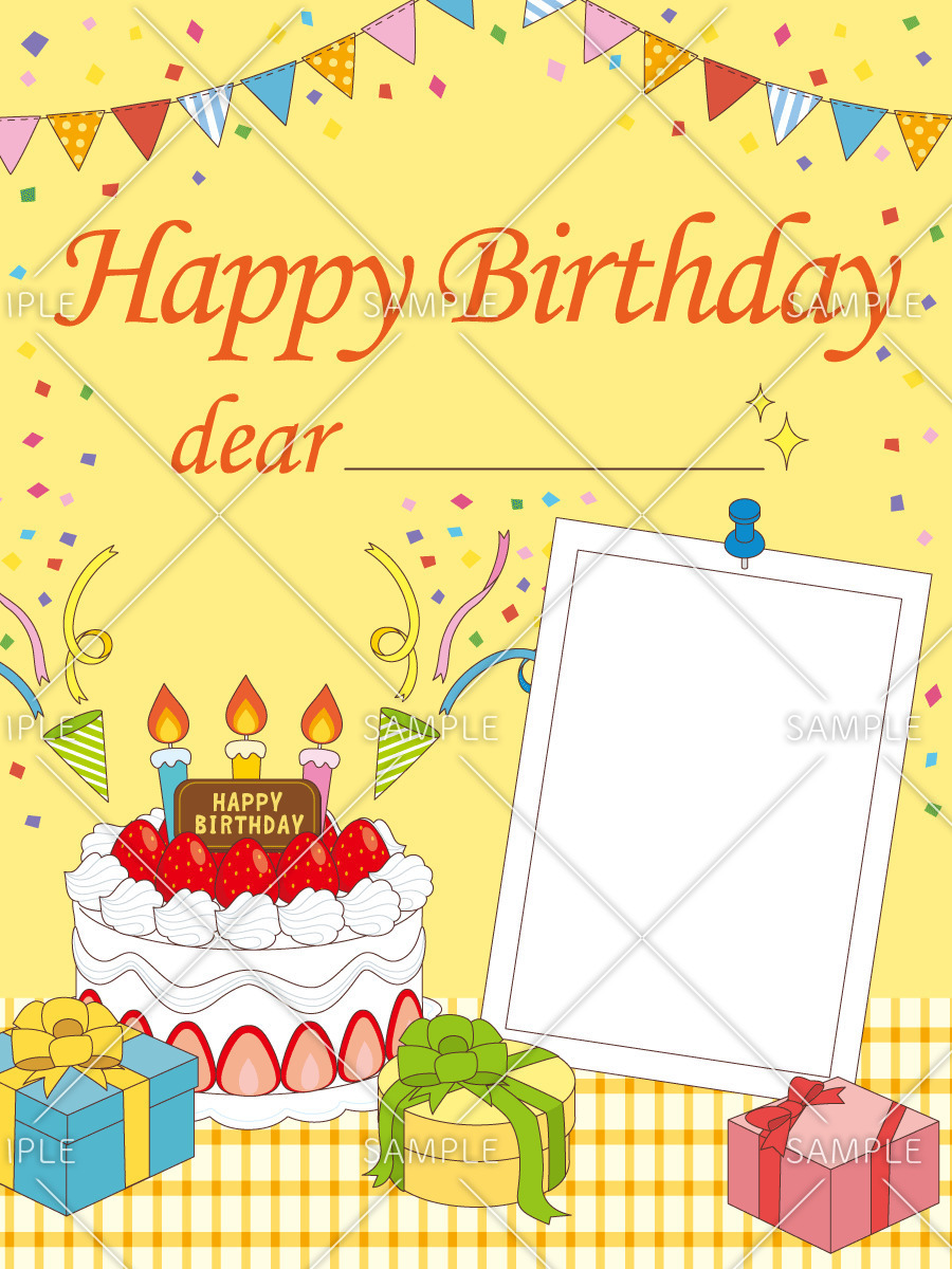 写真入り誕生日カード（お便り・お便りフレーム/フレーム・テンプレート）のイラスト