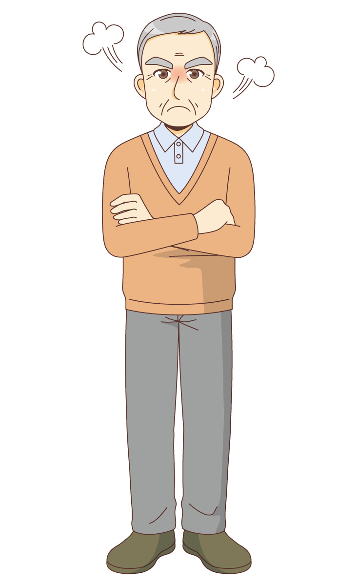 怒っている男性高齢者 高齢者 おじいさん おばあさん 介護現場の人物 の無料イラスト 介護アンテナ