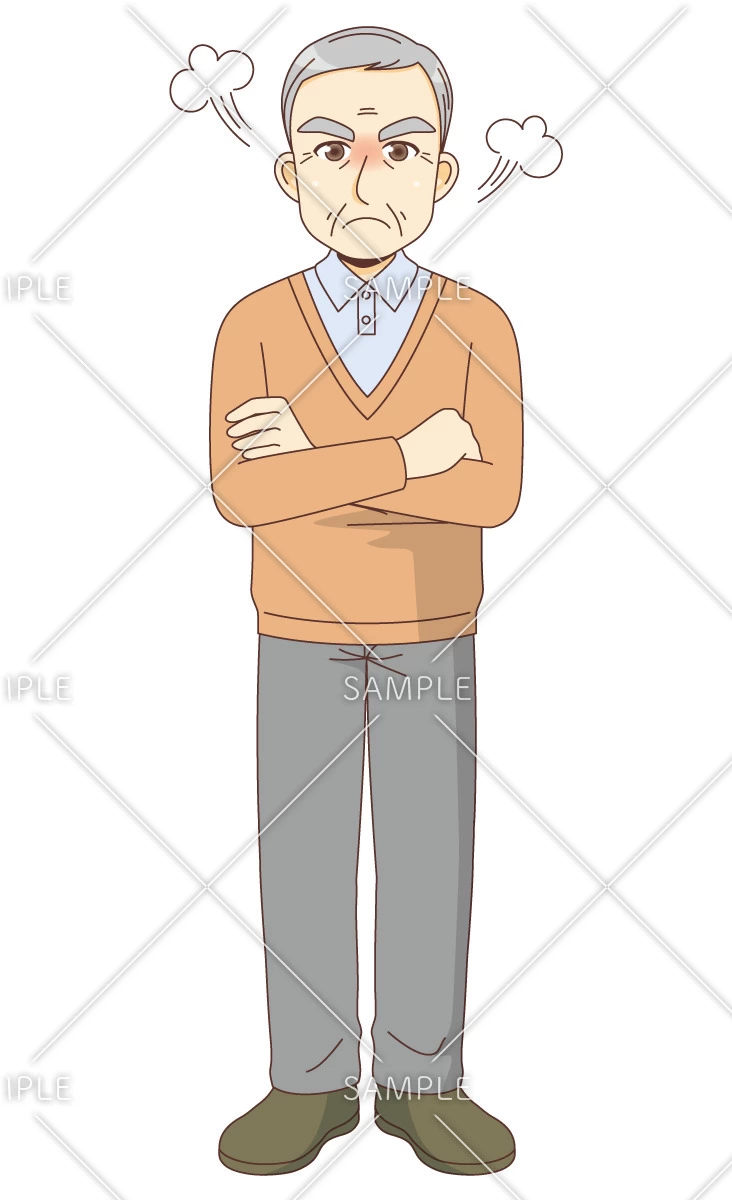 怒っている男性高齢者（高齢者（おじいさん・おばあさん）/介護現場の人物）のイラスト