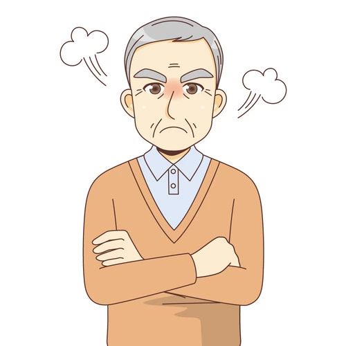怒っている男性高齢者（高齢者（おじいさん・おばあさん）/介護現場の人物）のイラスト