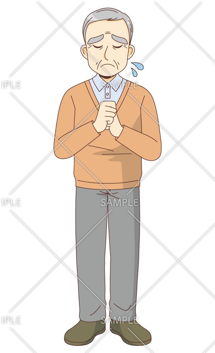 悲しんでいる男性高齢者（高齢者（おじいさん・おばあさん）/介護現場の人物）のイラスト