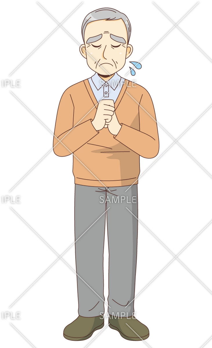 悲しんでいる男性高齢者（高齢者（おじいさん・おばあさん）/介護現場の人物）のイラスト