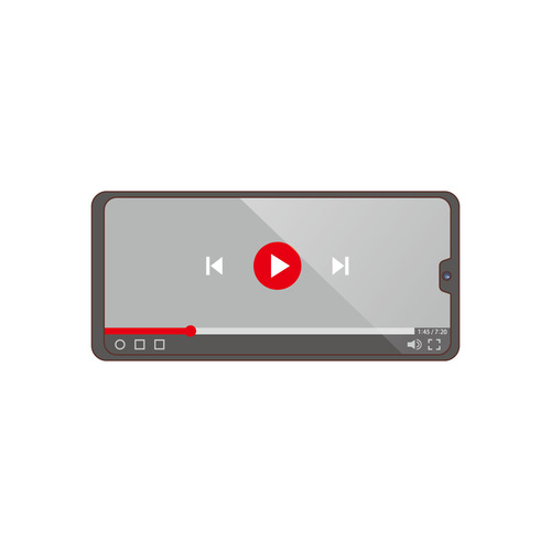 スマートフォンの動画視聴サービス画面（介護士・ヘルパー/介護現場の人物）のイラスト