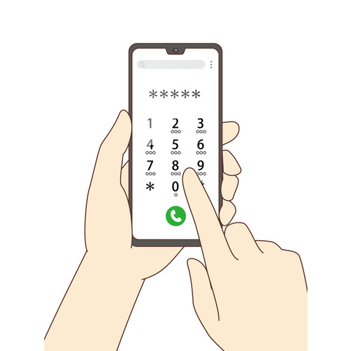 スマートフォンで通話機能を使うシーン（介護士・ヘルパー/介護現場の人物）のイラスト