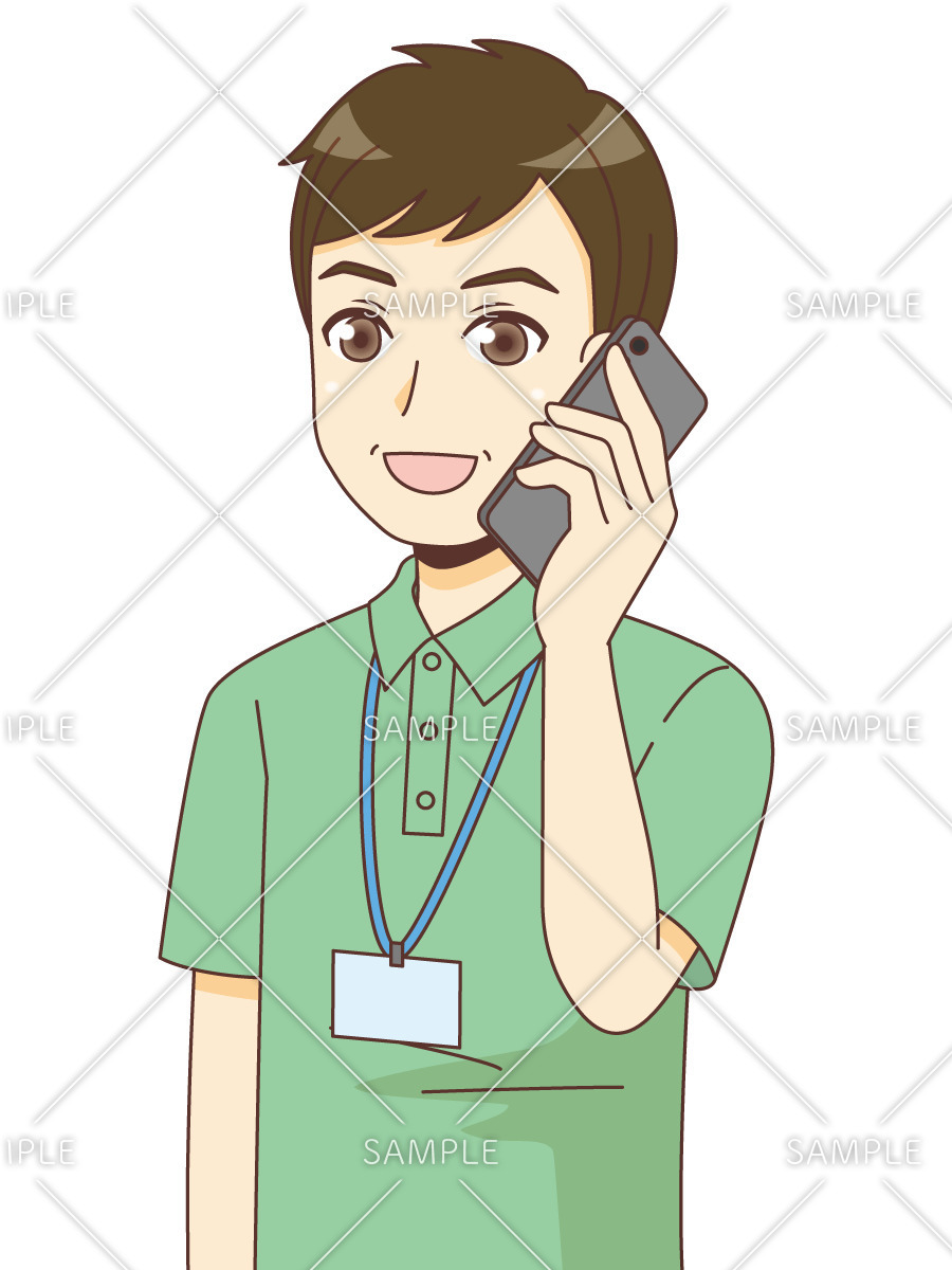 電話をかける男性ケアマネジャー（ケアマネジャー・社会福祉士/介護現場の人物）のイラスト