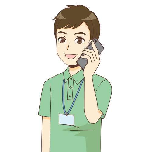 電話をかける男性ケアマネジャー（ケアマネジャー・社会福祉士/介護現場の人物）のイラスト