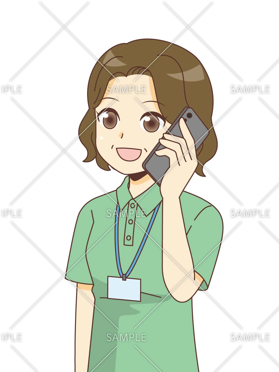 電話をかける女性ケアマネジャー（ケアマネジャー・社会福祉士/介護現場の人物）のイラスト