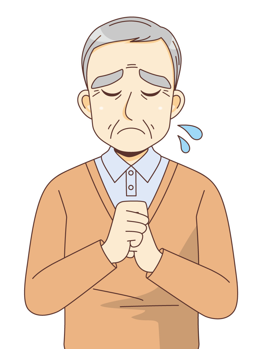 悲しんでいる男性高齢者 高齢者 おじいさん おばあさん 介護現場の人物 の無料イラスト 介護アンテナ