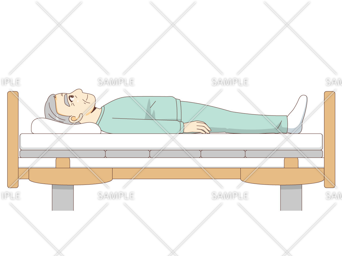 仰臥位（横から見た状態）（高齢者（おじいさん・おばあさん）/介護現場の人物）のイラスト