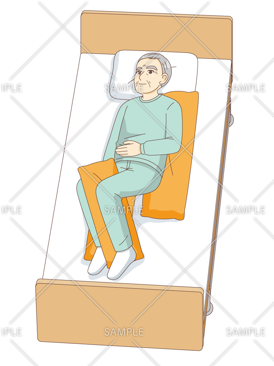 半側臥位（足元から見た状態）（高齢者（おじいさん・おばあさん）/介護現場の人物）のイラスト