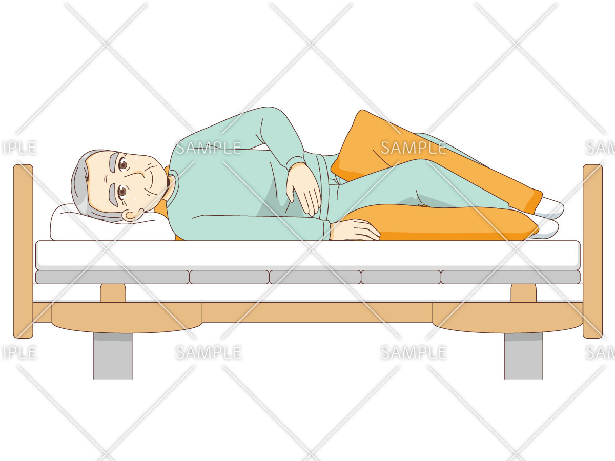 半側臥位（横から見た状態）（高齢者（おじいさん・おばあさん）/介護現場の人物）のイラスト