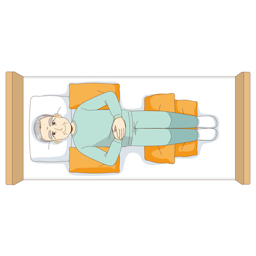 仰臥位（クッションあり・上から見た状態）（高齢者（おじいさん・おばあさん）/介護現場の人物）のイラスト
