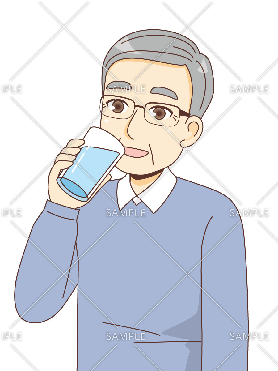 水を飲む男性高齢者（高齢者（おばあさん・おじいさん）/介護現場の人物）のイラスト