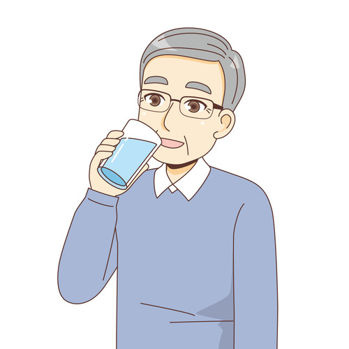 水を飲む男性高齢者（高齢者（おばあさん・おじいさん）/介護現場の人物）のイラスト
