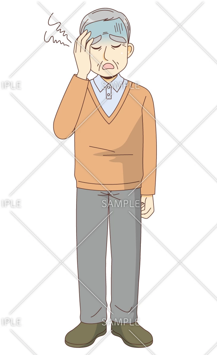 体調不良の男性高齢者（高齢者（おじいさん・おばあさん）/介護現場の人物）のイラスト