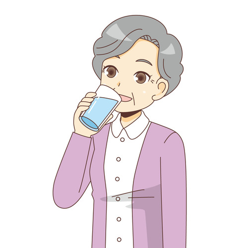 水を飲む女性高齢者（高齢者（おばあさん・おじいさん）/介護現場の人物）のイラスト