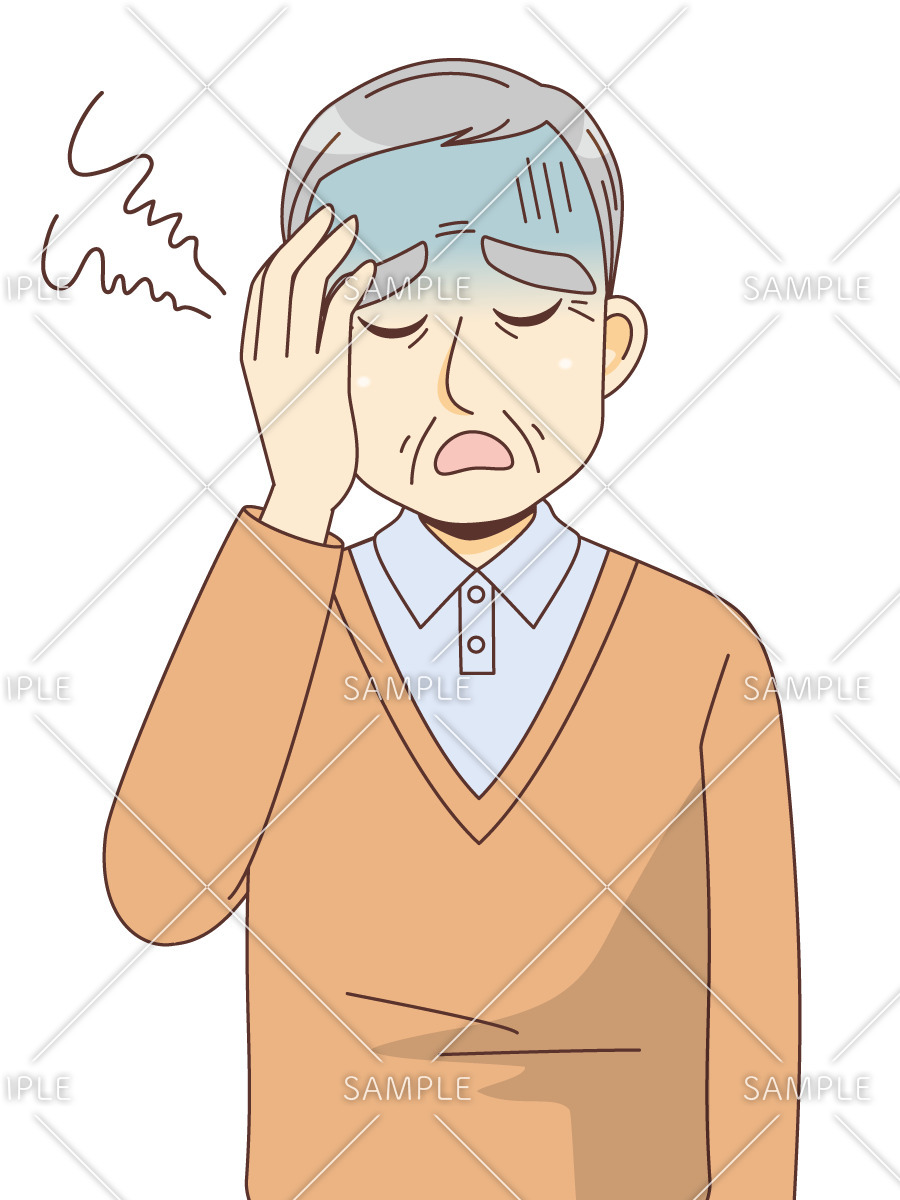 体調不良の男性高齢者（高齢者（おじいさん・おばあさん）/介護現場の人物）のイラスト