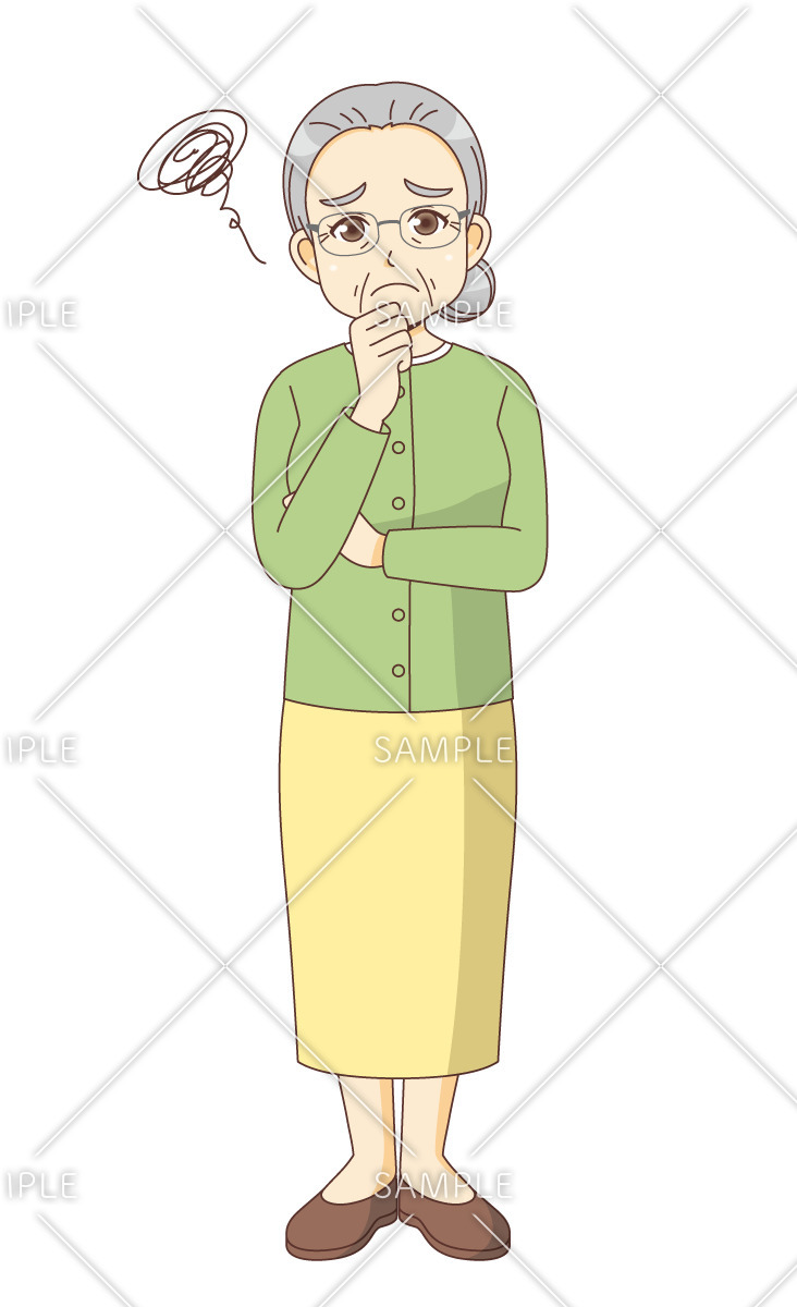 困っている女性高齢者（高齢者（おじいさん・おばあさん）/介護現場の人物）のイラスト