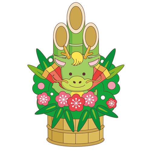門松とかわいい竜（季節・行事/その他一般・装飾）のイラスト