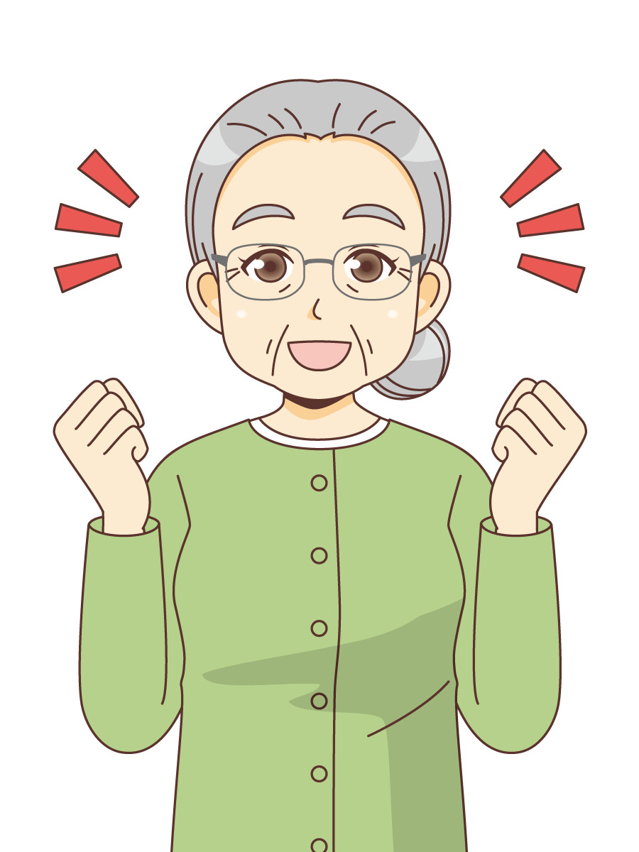 ガッツポーズする女性高齢者 高齢者 おじいさん おばあさん 介護現場の人物 の無料イラスト 介護アンテナ