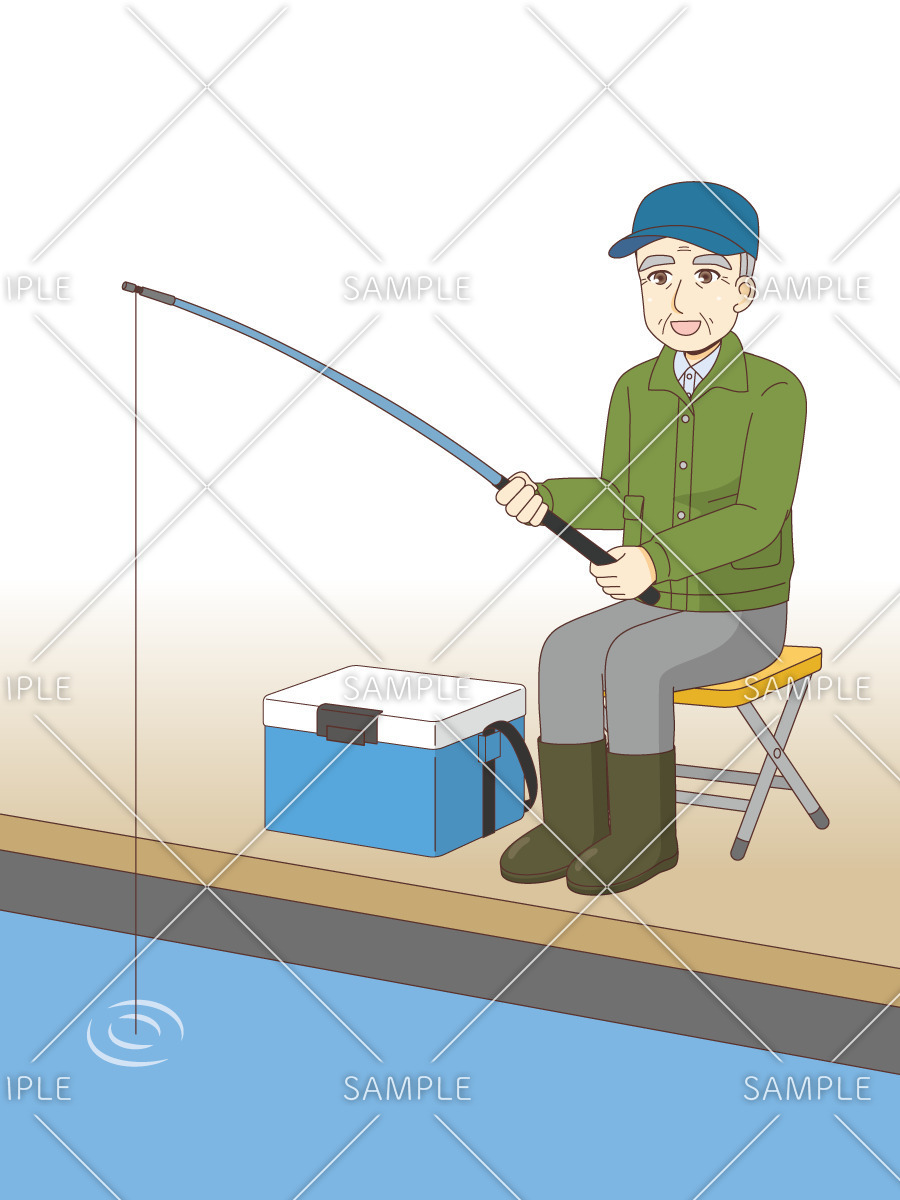 釣りを楽しむ男性高齢者（高齢者（おばあさん・おじいさん）/介護現場の人物）のイラスト