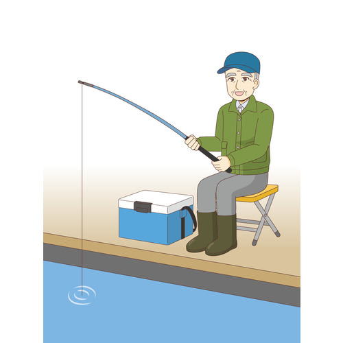 釣りを楽しむ男性高齢者（高齢者（おばあさん・おじいさん）/介護現場の人物）のイラスト
