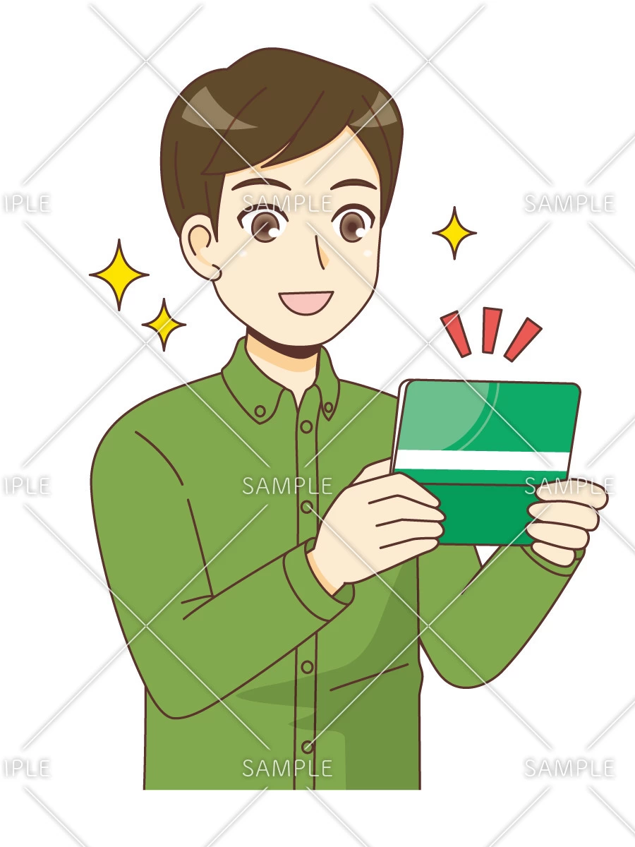 通帳の残高を見て喜ぶ男性看護師（看護師/医療・病気）のイラスト