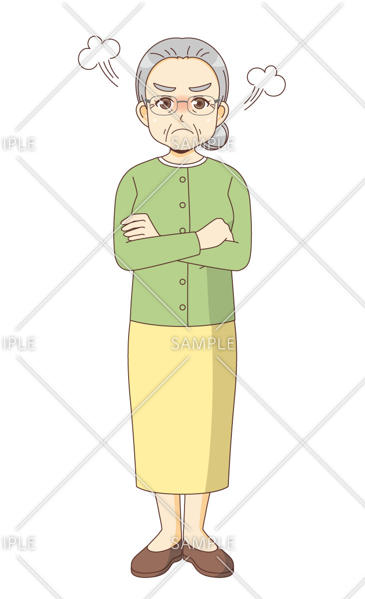 怒っている女性高齢者（高齢者（おじいさん・おばあさん）/介護現場の人物）のイラスト