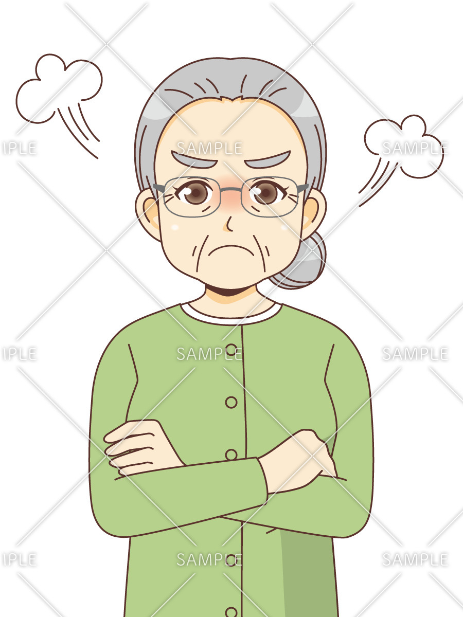 怒っている女性高齢者（高齢者（おじいさん・おばあさん）/介護現場の人物）のイラスト