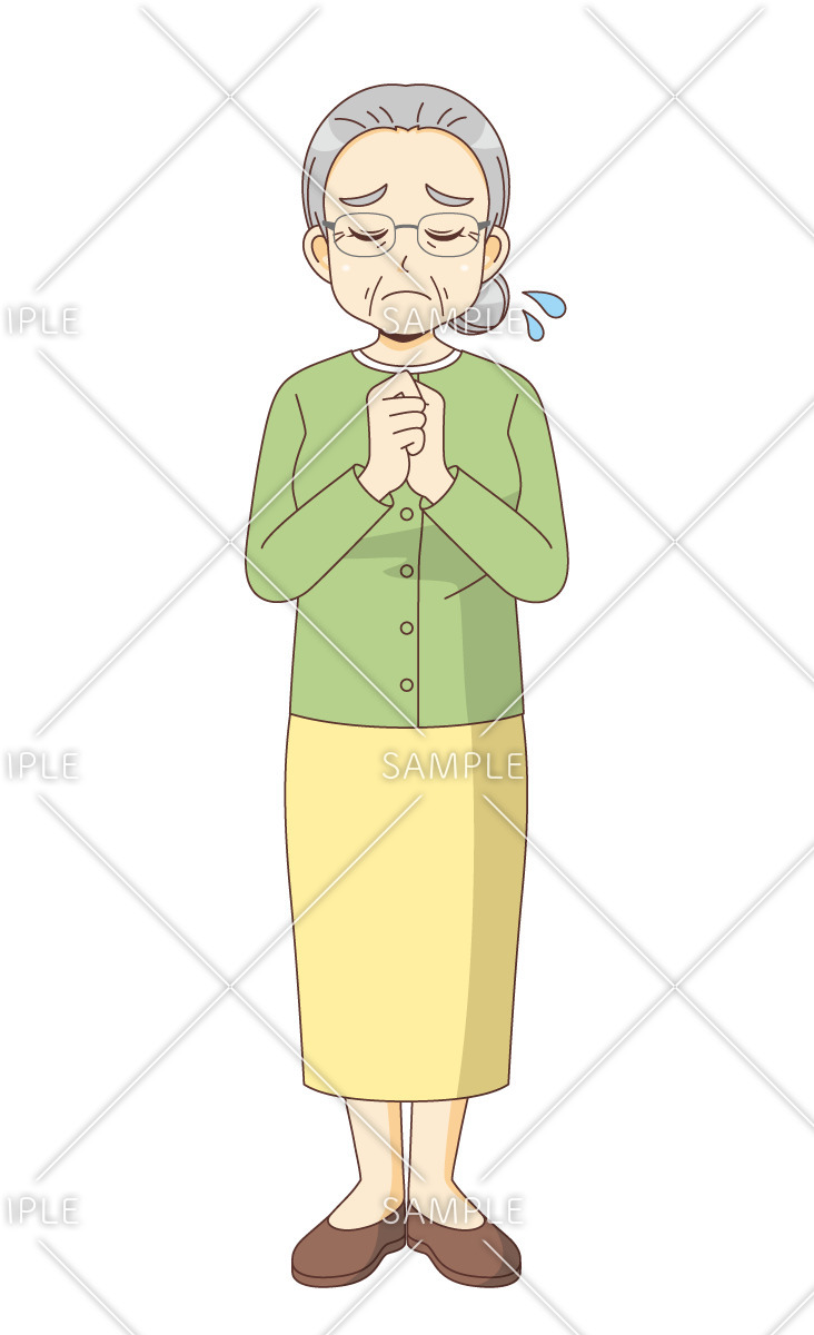 悲しんでいる女性高齢者（高齢者（おじいさん・おばあさん）/介護現場の人物）のイラスト