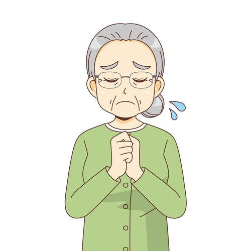 悲しんでいる女性高齢者（高齢者（おじいさん・おばあさん）/介護現場の人物）のイラスト