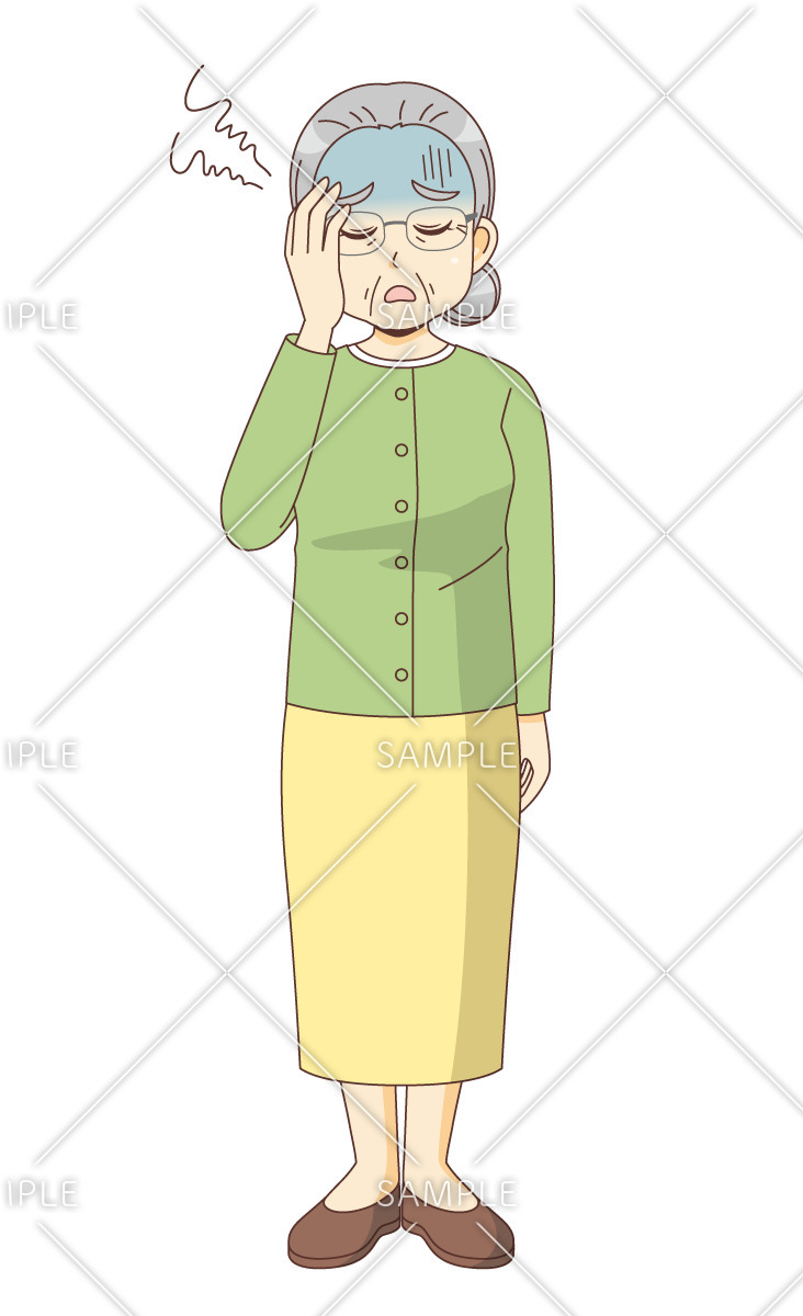 体調不良の女性高齢者（高齢者（おじいさん・おばあさん）/介護現場の人物）のイラスト