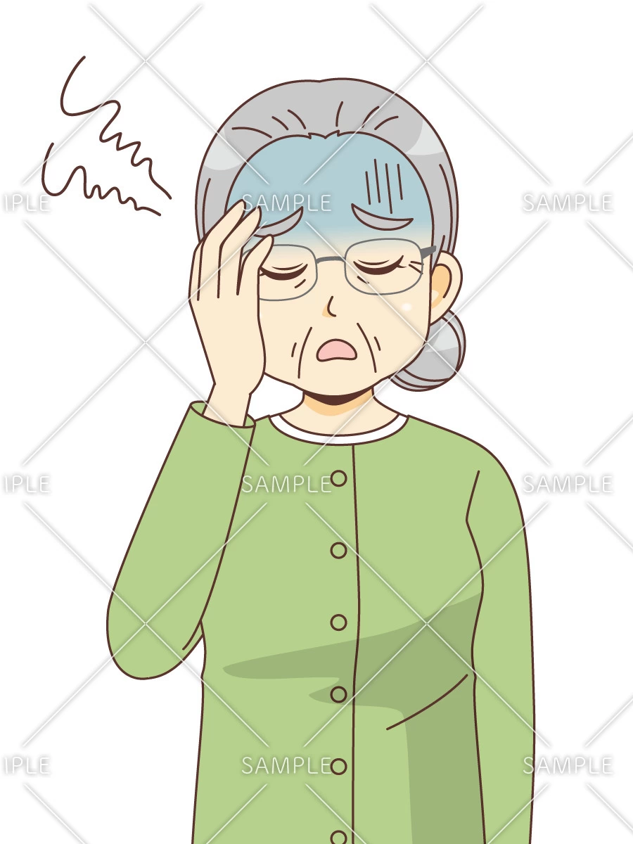 体調不良の女性高齢者（高齢者（おじいさん・おばあさん）/介護現場の人物）のイラスト