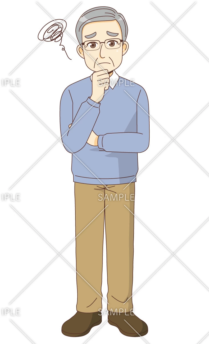 困っている男性高齢者（高齢者（おじいさん・おばあさん）/介護現場の人物）のイラスト