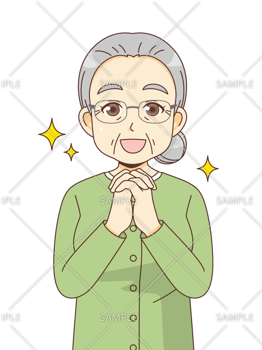 感動する女性高齢者（高齢者（おばあさん・おじいさん）/介護現場の人物）のイラスト