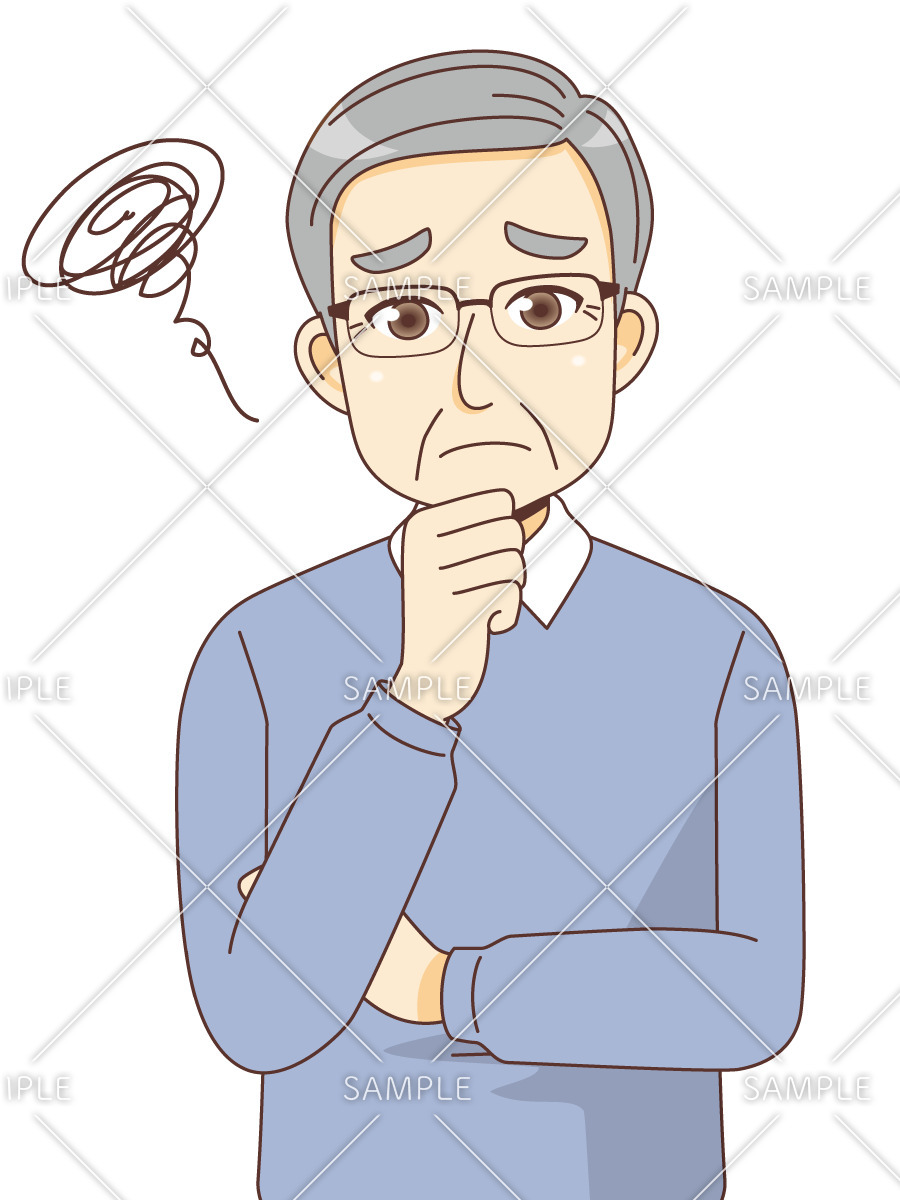 困っている男性高齢者（高齢者（おじいさん・おばあさん）/介護現場の人物）のイラスト