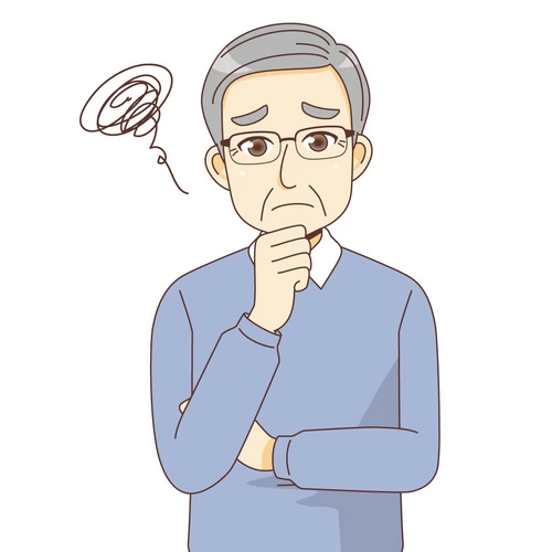 困っている男性高齢者（高齢者（おじいさん・おばあさん）/介護現場の人物）のイラスト