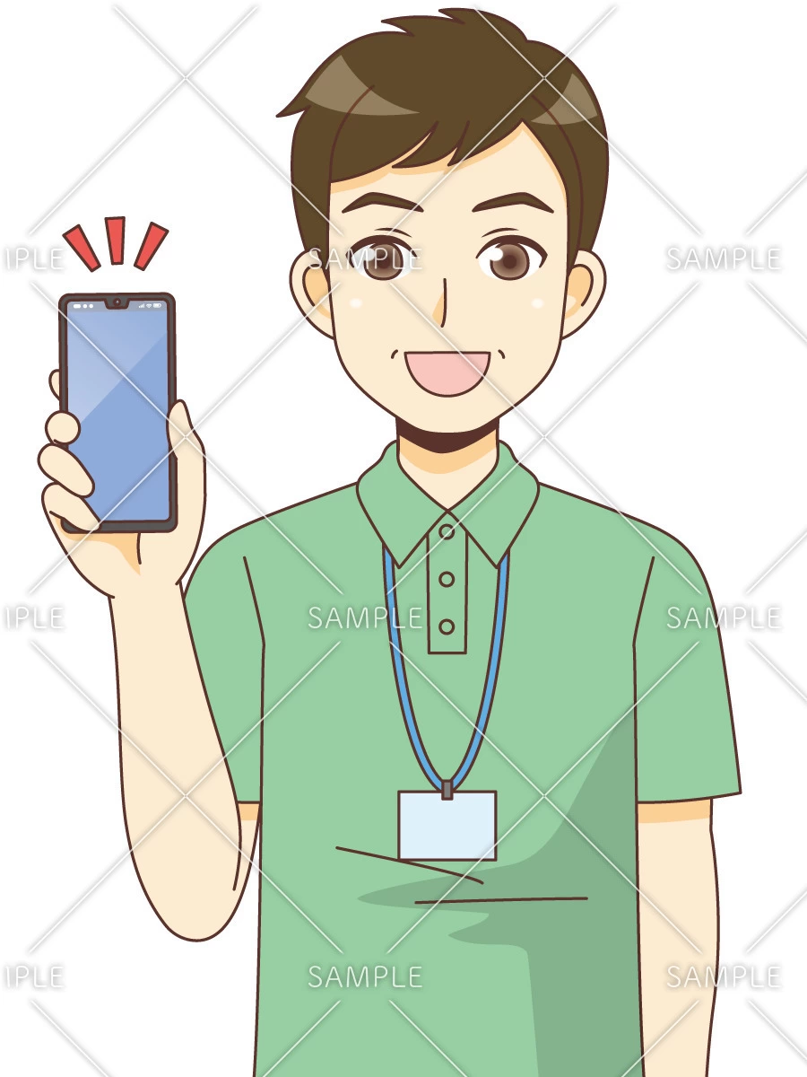 スマートフォンを持っている男性ケアマネジャー（ケアマネジャー・社会福祉士/介護現場の人物）のイラスト