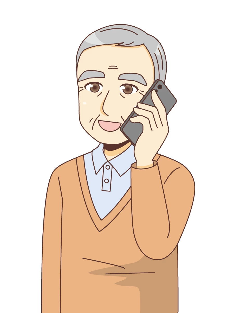 電話をかける男性高齢者（高齢者（おばあさん・おじいさん）/介護現場の人物）の無料イラスト | 介護アンテナ