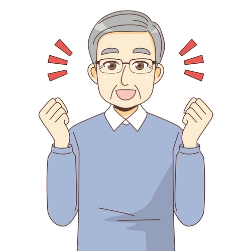 ガッツポーズする男性高齢者（高齢者（おじいさん・おばあさん）/介護現場の人物）のイラスト
