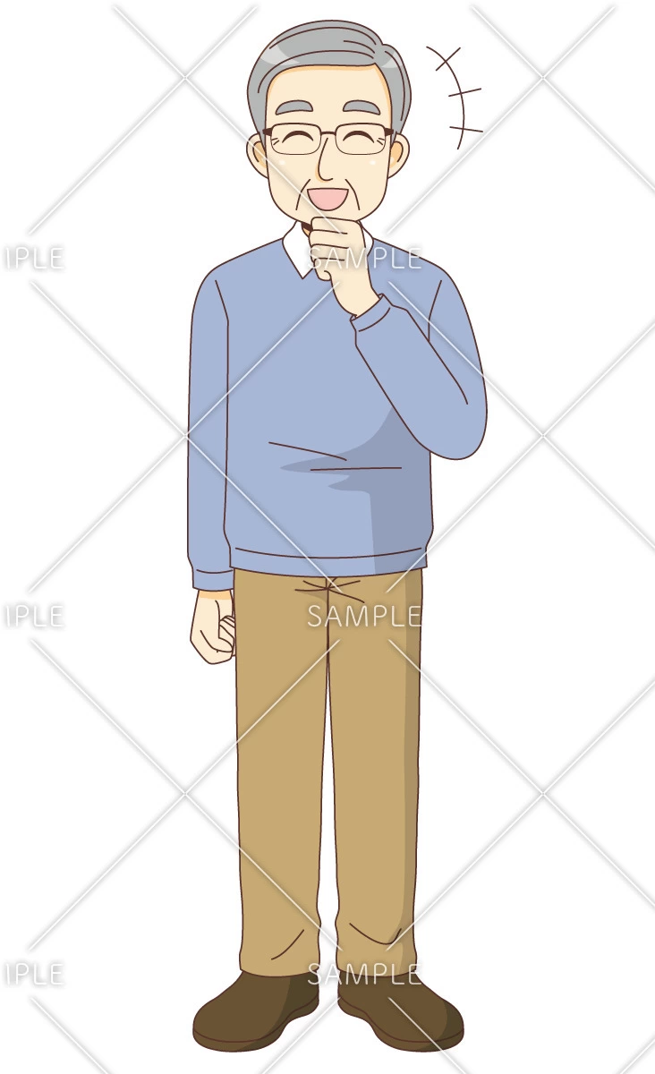 笑っている男性高齢者（高齢者（おじいさん・おばあさん）/介護現場の人物）のイラスト