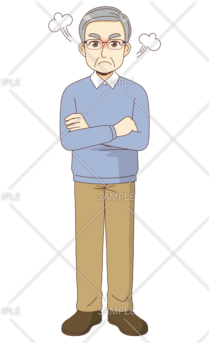 怒っている男性高齢者（高齢者（おじいさん・おばあさん）/介護現場の人物）のイラスト