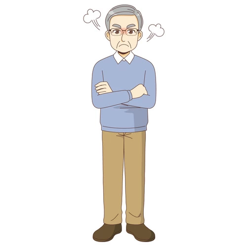 怒っている男性高齢者（高齢者（おじいさん・おばあさん）/介護現場の人物）のイラスト