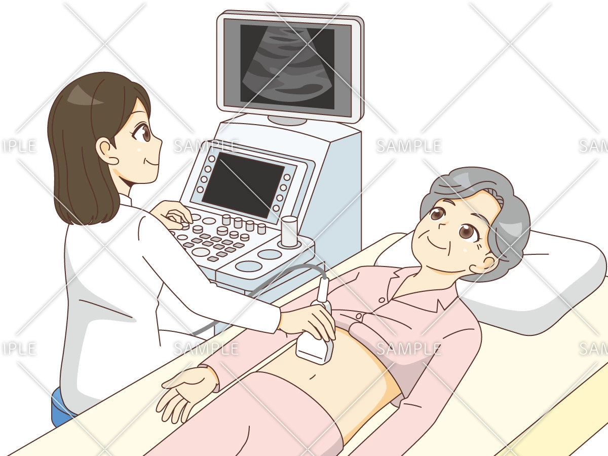 腹部超音波検査をする女性医師（医者/医療・病気）のイラスト