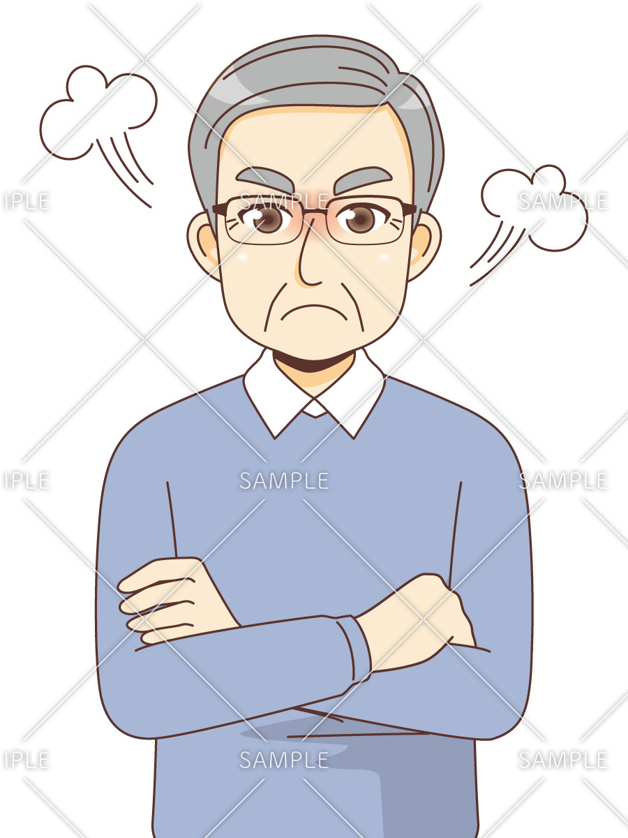 怒っている男性高齢者（高齢者（おじいさん・おばあさん）/介護現場の人物）のイラスト