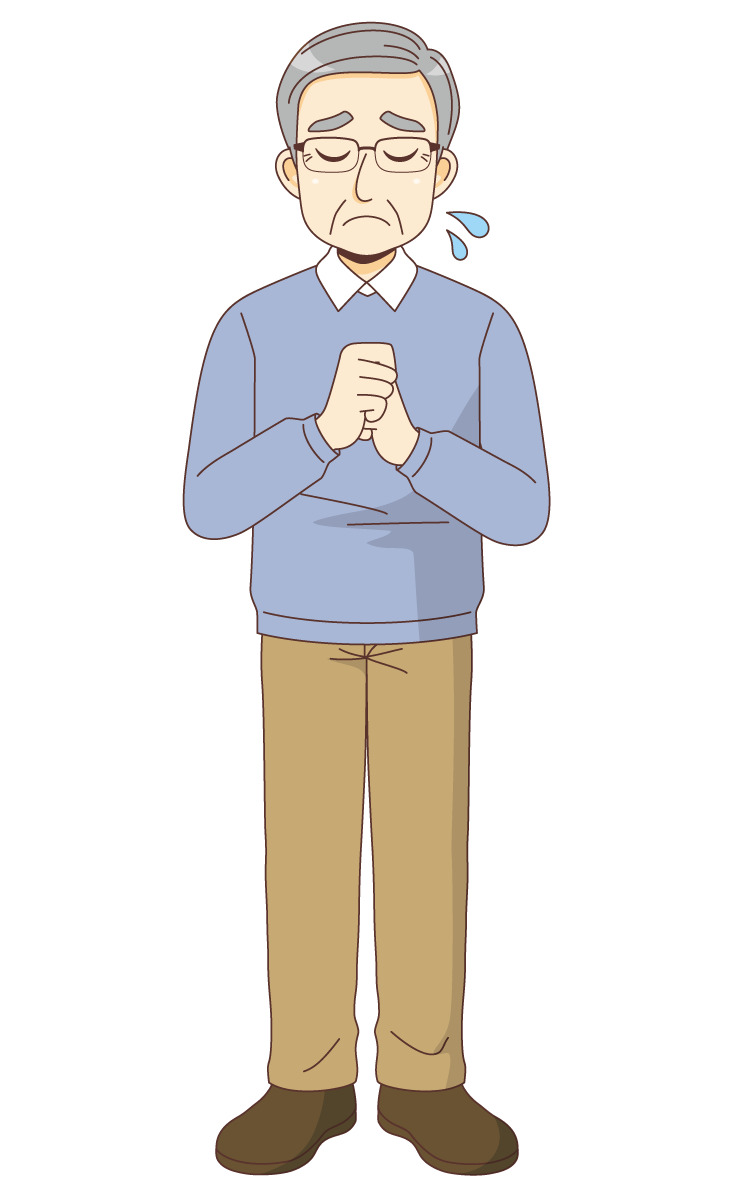 悲しんでいる男性高齢者 高齢者 おじいさん おばあさん 介護現場の人物 の無料イラスト 介護アンテナ