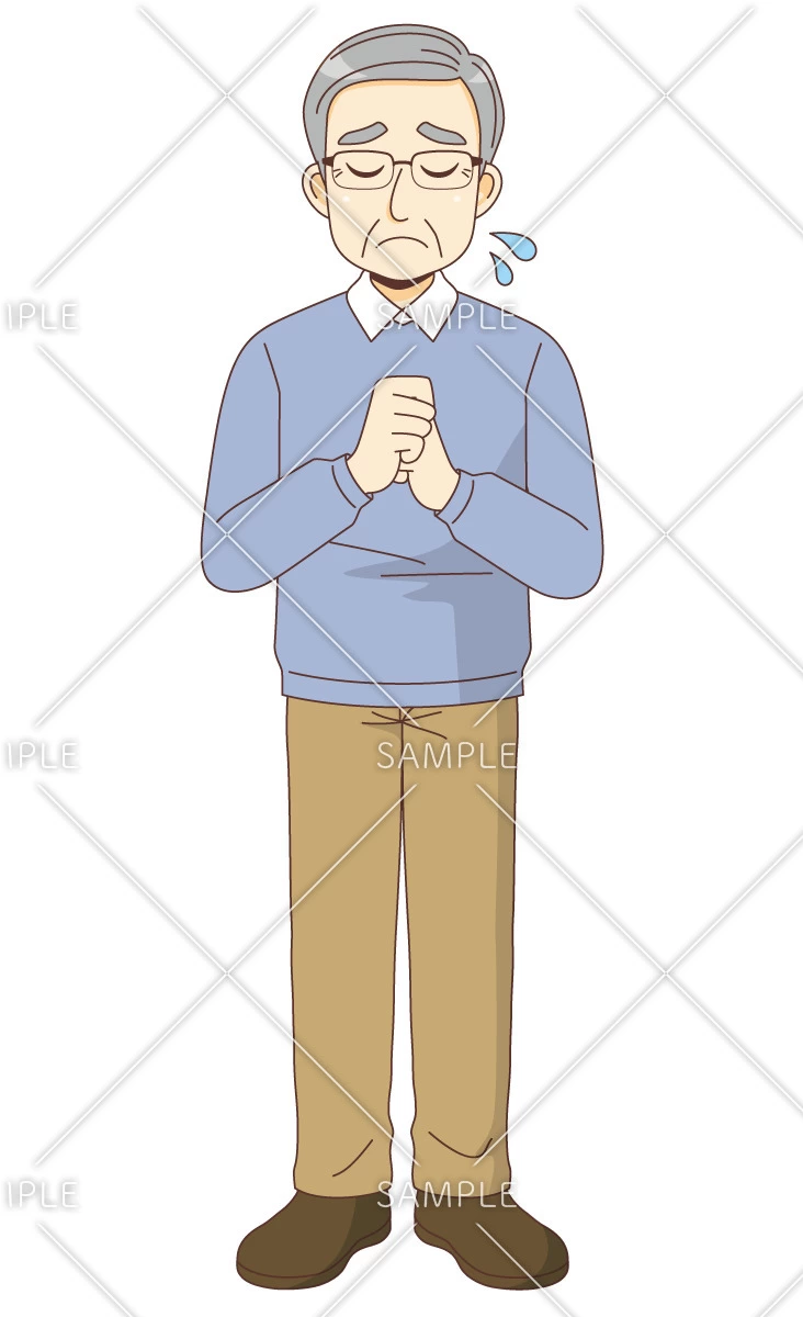 悲しんでいる男性高齢者（高齢者（おじいさん・おばあさん）/介護現場の人物）のイラスト
