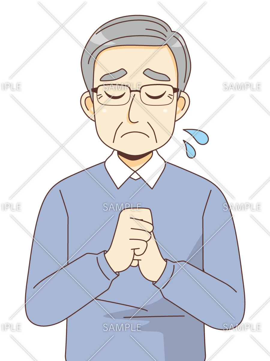 悲しんでいる男性高齢者（高齢者（おじいさん・おばあさん）/介護現場の人物）のイラスト