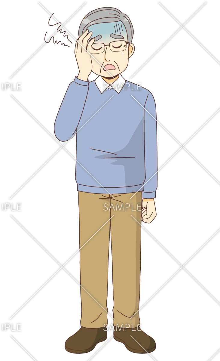体調不良の男性高齢者（高齢者（おじいさん・おばあさん）/介護現場の人物）のイラスト